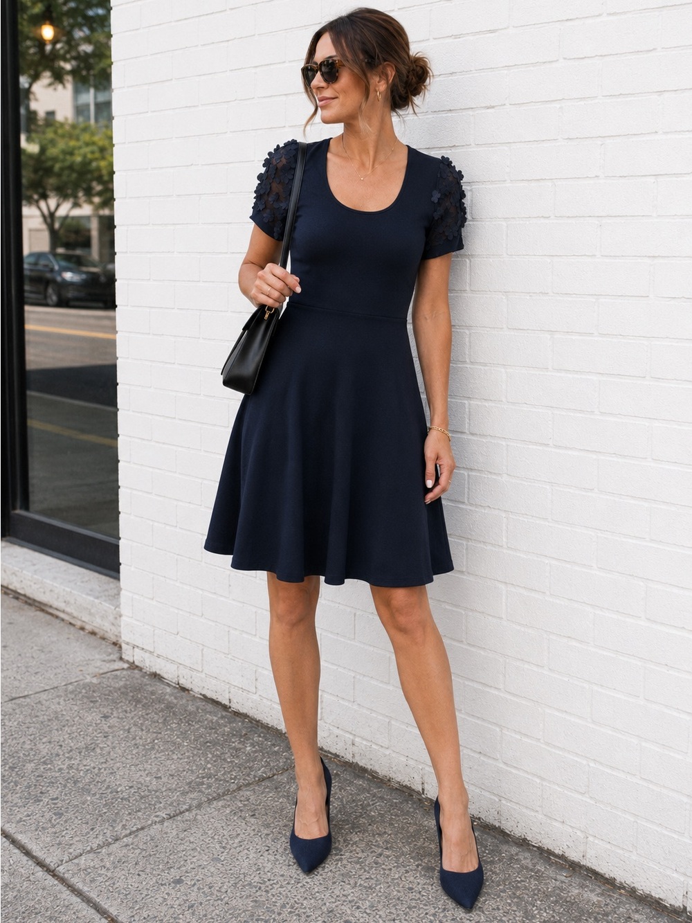 Draper James Navy Crewneck Fleurette Sweater Dress NWT